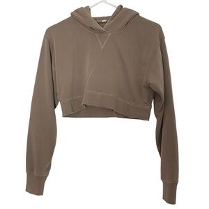 GU Uniqlo Cropped Hoodie Sweatshirt Womens Size XS Pullover Taupe Neutral